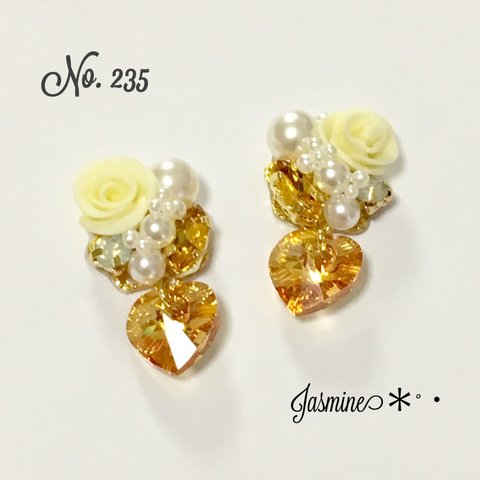 バラ&リーフストーンビジュー×スワロハートピアス♡