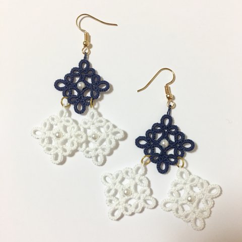 Square ピアス 【navy & white】