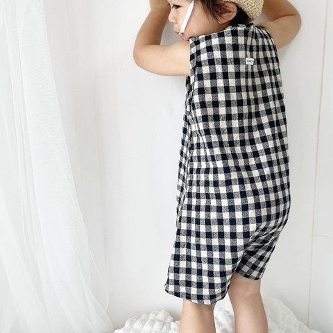 sleeveless rompers_ Gingham check｜ベビー.キッズ.ロンパース.ギンガム