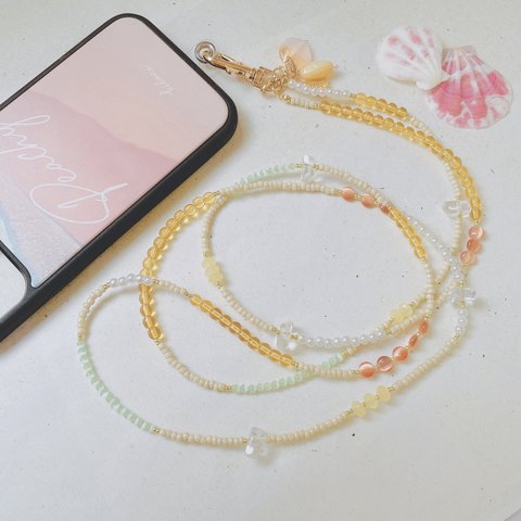 〖 phone strap 〗取り外しチャームset  スマートフォンストラップ(イエローベース)②