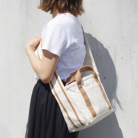 LINE SHOULDER TOTE BAG (キナリ×モカ/ベージュ)