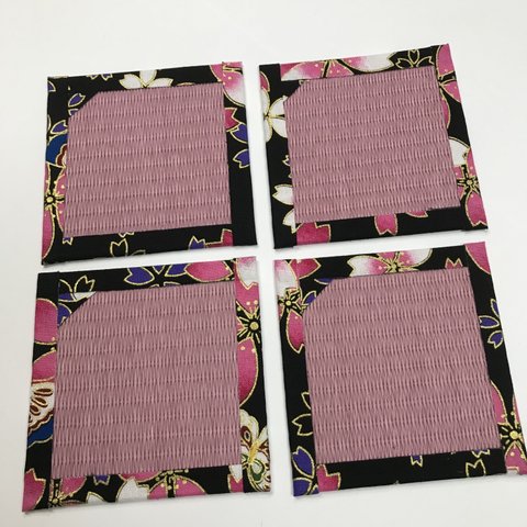 ピンクメセキ畳の可愛花柄コースター4枚組195