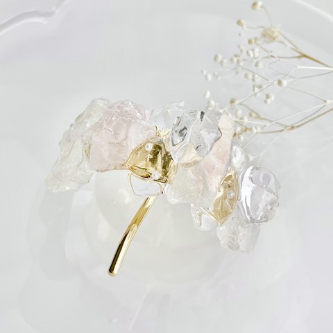 ice crystal ポニーフック/ 水晶, ローズクォーツ/ 選べる金具のカラー/ 4月,6月,10月誕生石〈受注制作〉