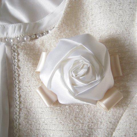 【再】バラのコサージュ（白）_#166_white rose corsage