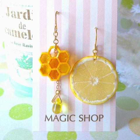 光にかざして✨ハチミツ🍯レモン🍋のピアス