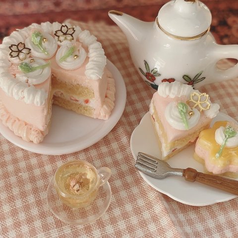 ミニチュア　フェイクスイーツ　桜ケーキ　セット