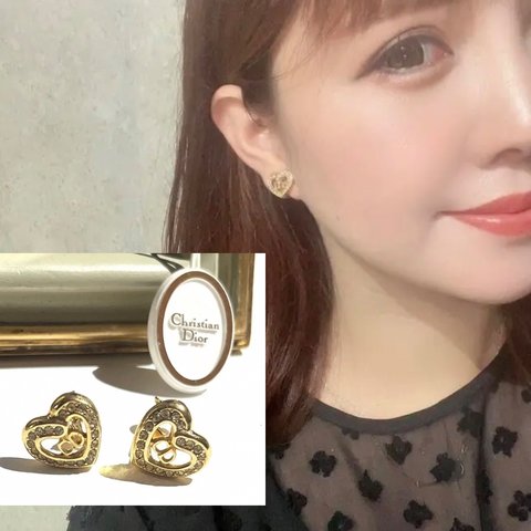 1144今だけ￥5000割引VINTAGE  Christian Dior ハートCDロゴイヤリング クリスチャンディオール　ヴィンテージ  アンティーク アクセサリーリボン結婚式ブライダル90年代　