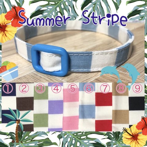 22800 Summer Stripe＊迷子札付＊フルオーダーの軽い首輪