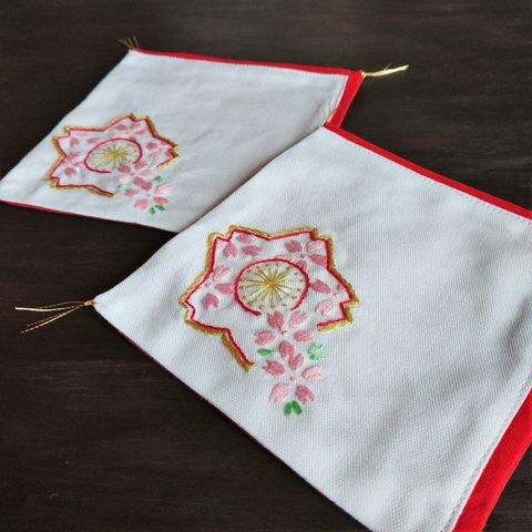 桜 刺繍 コースター　寿ぎ