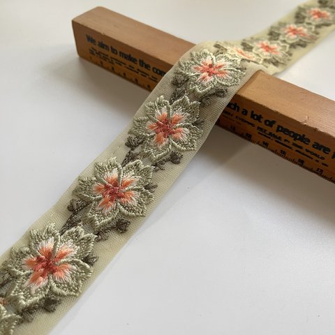 約4cm幅/刺繍リボン/チュール/桜/花刺繍/花柄
