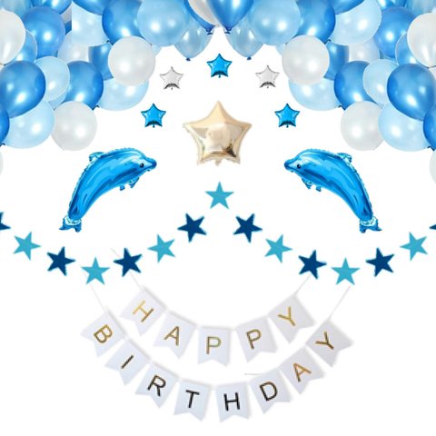 誕生日 飾り付け イルカ バルーン 豪華 風船 装飾 セット（ブルー）