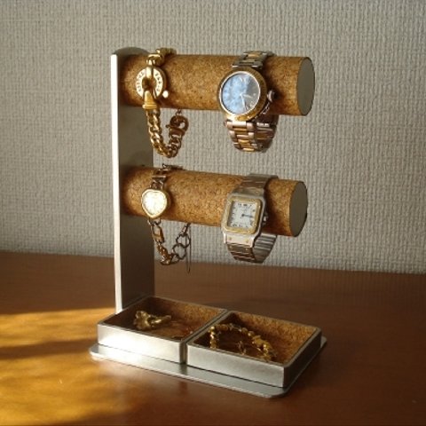 父の日　ギフト　2段でかいトレイ付き4〜6本掛け腕時計スタンド 　No.81114　AKI-STUDIO