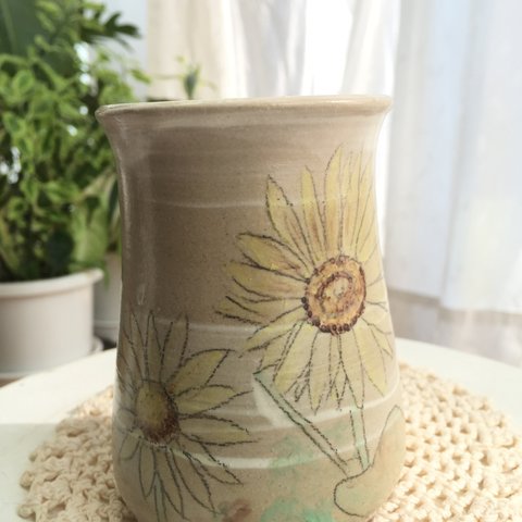 こひまわり陶器花瓶(中)　NO.R2060　
