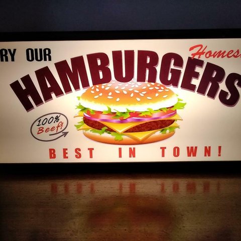 ハンバーガー アメリカン ファーストフード メニュー 看板 置物★LED2wayライトBOX
