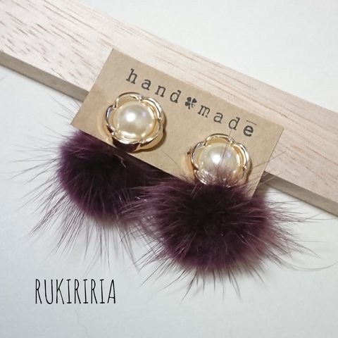 RUKIRIRIA #168 ファーキャッチピアス 2wayピアス 大ぶりピアス 秋冬イヤリング 