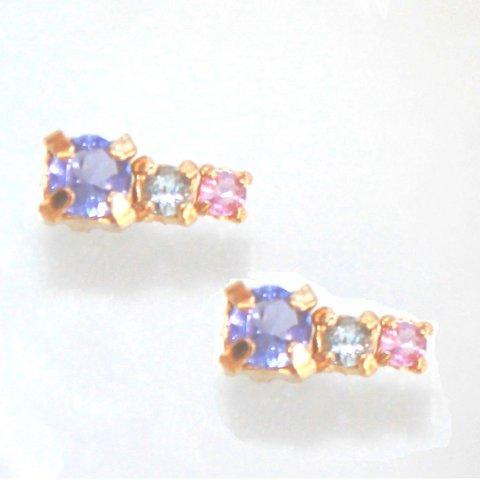 k18gp - fresh - Tanzanite & Pink Topaz & Aquamarine Earrings