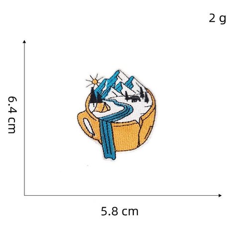 山 テント キャンプ 川 コップ ワッペン アップリケ アイロン対応 1枚