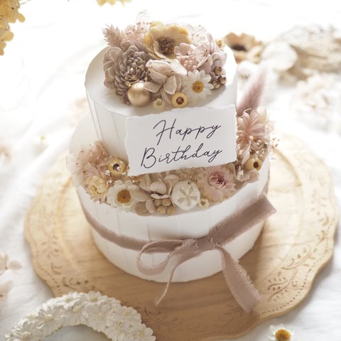 【i9948様専用】クレイケーキ　飾り付き　ウェルカムスペース　ピンクベージュ×ホワイト　誕生日ケーキ　結婚式