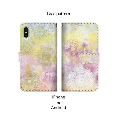 全機種対応　手帳型スマホケース/Lace pattern