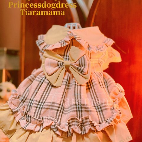 💐Princessdogdress💐タータンチェック柄可愛いエレガントワンピース　犬服　猫服　ピンクベージュ