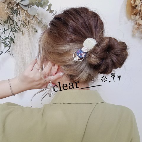 ブルーマーブル⛵誰でも簡単♪挟むだけヘアクリップ✴️ヘアアレンジ♪