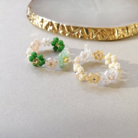 【Winter】♡💚♡ハンドメイド❁ビーズリング2点セット