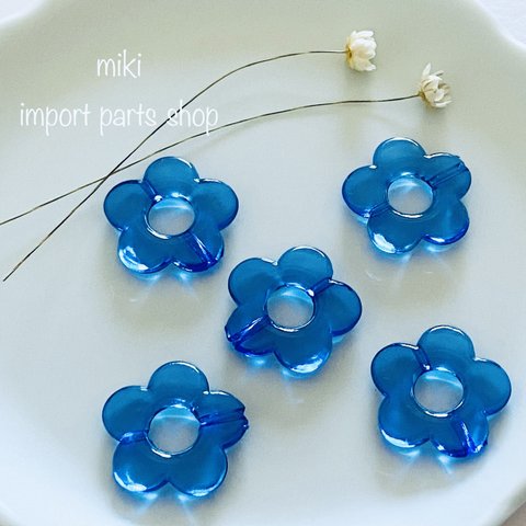 【8pcs】フラワー　花　ブルー　フープ　アクリル　パーツ