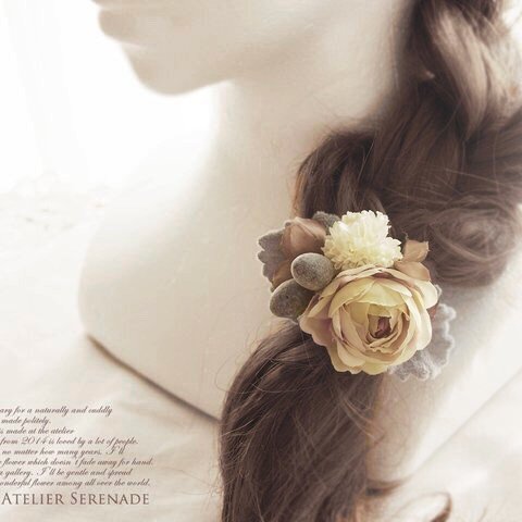 Floral hairtie ダスティ・ミラーの花飾り-Shabby lime rose