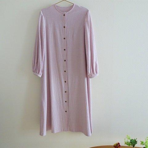 大人可愛いボリューム袖のシャツワンピース・ピンク（送料無料）