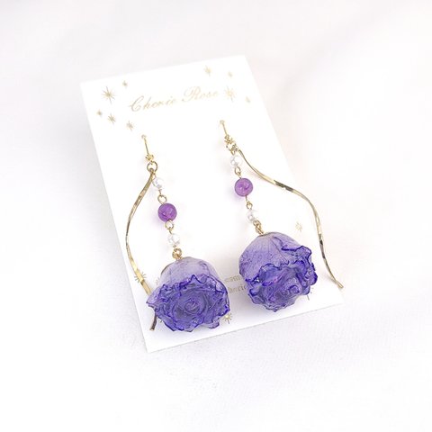  *＊ Lavender & Amethyst ＊*  薔薇 ピアス イヤリング