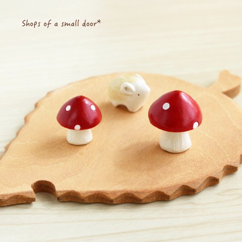 【大きめサイズ】陶の置物/ガーデンピック*赤キノコ