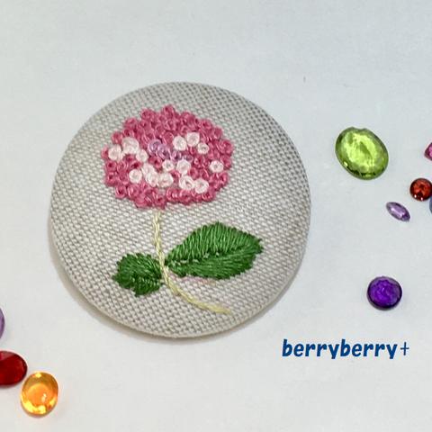 ヘアゴム ・ ブローチ ☆ あじさい  リネン 刺繍  ピンクパープル 　紫陽花　アジサイ ブローチ