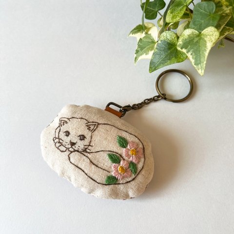 花猫 刺繍キーホルダー ⑧