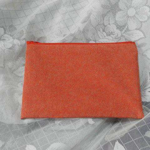 着物リメイク　オレンジの江戸小紋で作ったまちなしポーチ