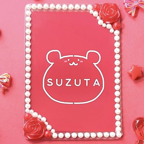 【大人気シリーズ】薔薇×パール　硬質カードケース　赤　トレカ　ブロマイド　ポストカード