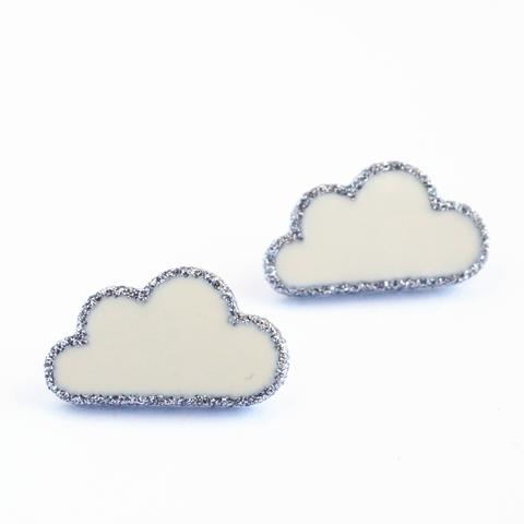 (2個) フランス製 雲のボタン 白 × シルバー　