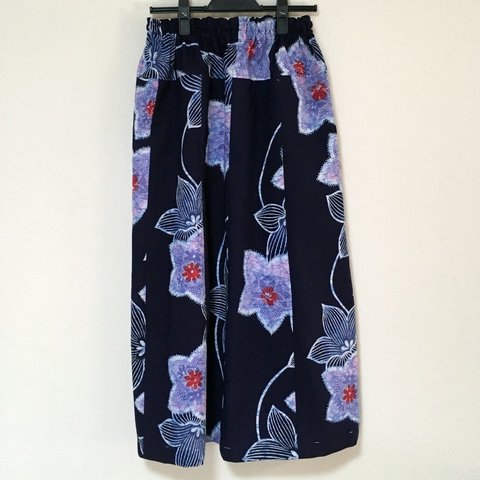 浴衣リメイク Ｗ  ギャザースカート  コットン 着物  浴衣スカート