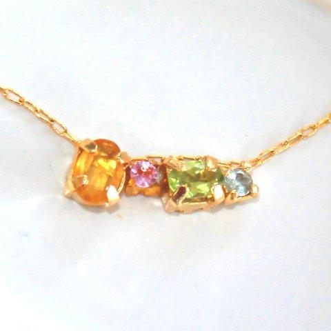 - amami - Yellow & Pink Sapphire & Aqua & Peridot Necklace