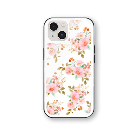 花柄 18 強化ガラス iPhoneケース iPhone15 iPhone14 iPhone13 iPhone12 iPhone11 iPhoneSE2  iPhoneSE3