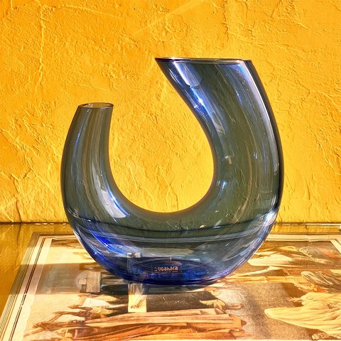 「SUGAHARA」 Vintage Blue Glass Design Flower Vase