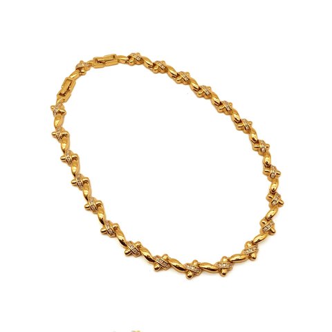 「D'ORLAN」 Vintage Gold Tone × Rhinestone Necklace