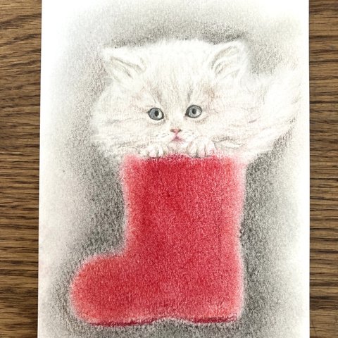 赤いながぐつと仔猫　原画　額入り