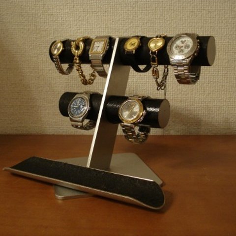腕時計 飾る 腕時計スタンド ブラック丸パイプ6～8本掛け腕時計スタンドロングトレイバージョン　aki-studio
