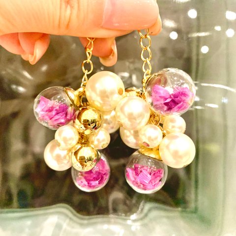 ガラスドーム パール アクセサリーパーツ 花びら入