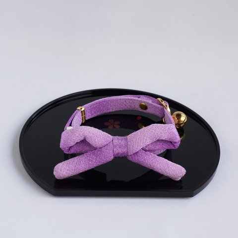 【猫用・３サイズから選べる】江戸猫首輪リボン付き（グラデーション・紫）