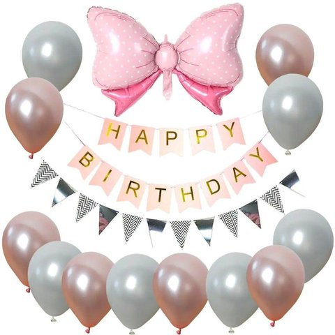 誕生日 風船　ビッグリボン　パールピンク バルーン セット 飾り付け バースデー