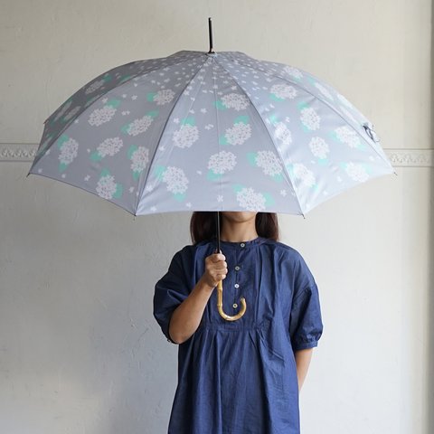 竹の傘 あじさい 紫陽花 ライトグレー 晴雨兼用 長傘 ALCEDO 161026 日傘 雨傘