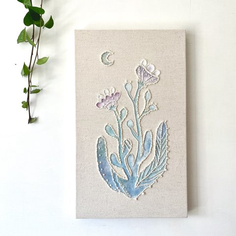 【一点もの】刺繍　ファブリックパネル　『Flower, o.』