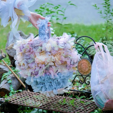 咲き編みフラワーバスケット～ヴィンテージカラー