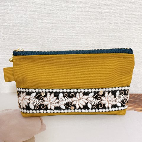 インド刺繍リボンꗯマチありポーチ☺︎03